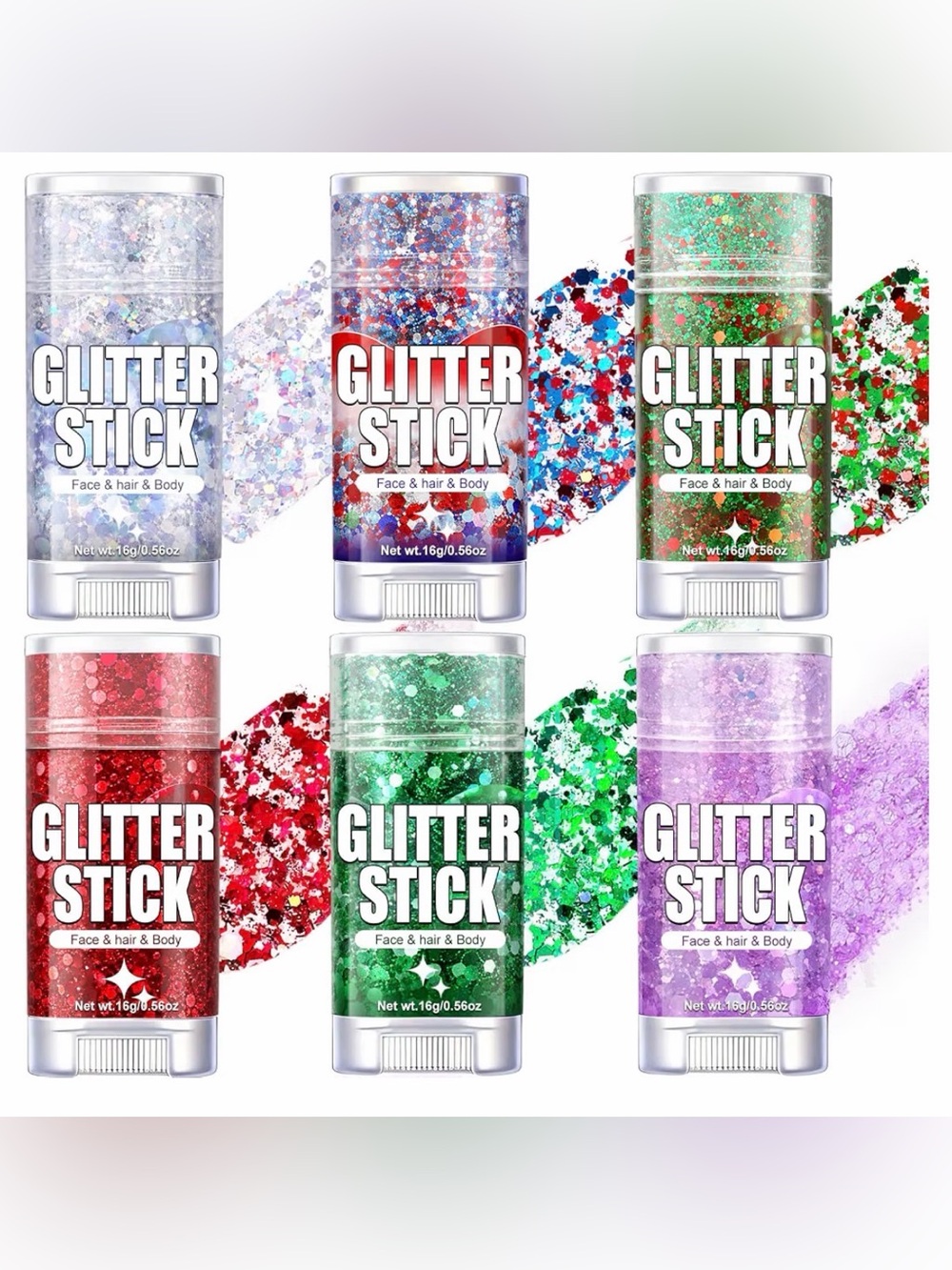 ✨New 6-Pc Glitter Stick Set Face Hair & Body Makeup Festival/Halloween/Events💖